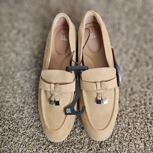 Women's Size 10 Faux Suede Comfort Loafers Tan Slip On | Time & Tru